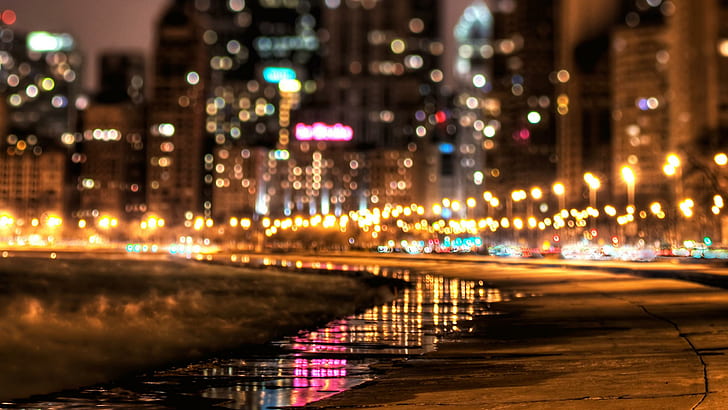 cityscape, lights, blurred, city, night, HD wallpaper
