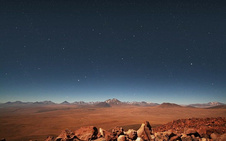 Stars Sky Landscape Desert Rocks HD, природа, пейзаж, звезди, скали, небе, пустиня, HD тапет