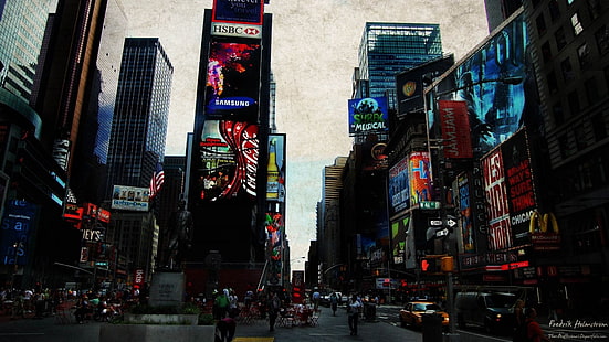 ニューヨークタイムズスクエア、ニューヨーク、都市、高層ビル、写真操作、ニューヨーク市、タイムズスクエア、 HDデスクトップの壁紙 HD wallpaper