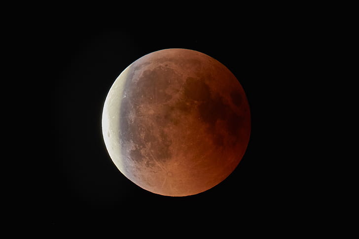 der Himmel, Raum, Nacht, der Mond, Eclipse, Schießen, schwarzer Hintergrund, Vollmond, selten, natürliches Foto, Mond, Mondfinsternis 2018, 27. Juli 2018, ein einzigartiges Phänomen, HD-Hintergrundbild