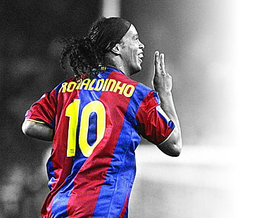 selective color photo of Ronaldinho soccer jersey, selective coloring, Ronaldinho, men, sport , soccer, HD wallpaper HD wallpaper