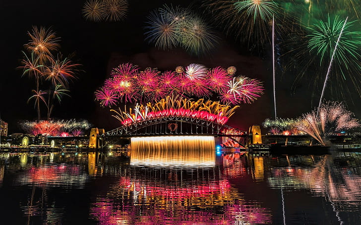Photography, Fireworks, City, Colorful, Night, Sydney, Sydney Harbour Bridge, HD wallpaper