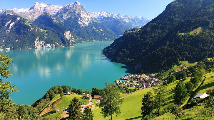 호수, 루체른 호수, 풍경, 산, 자연, 스위스, HD 배경 화면