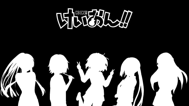 Anime, K-ON !, Hirasawa Yui, Akiyama Mio, Tainaka Ritsu, Kotobuki Tsumugi, Nakano Azusa, einfarbig, HD-Hintergrundbild