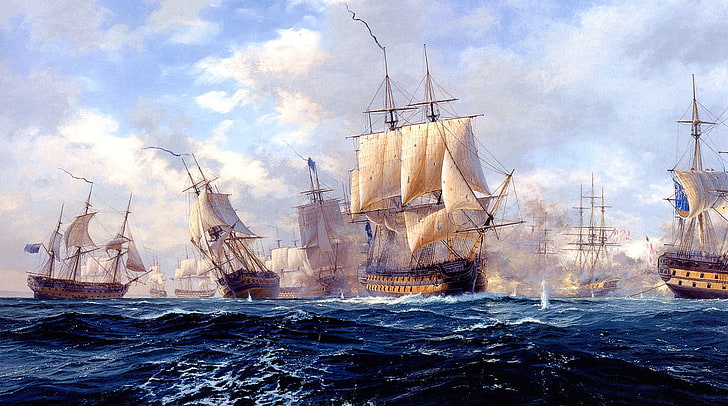 galleon on body water painting, ocean battle, sailing ship, sea, artwork, ship, HD wallpaper