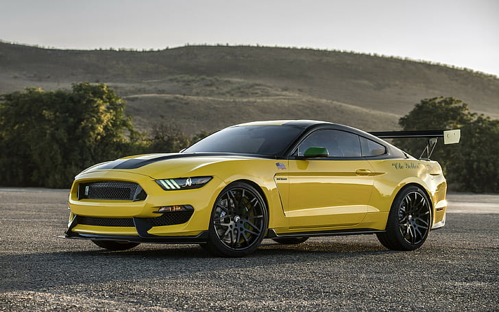 ford, mustang bakgrunder, gt350, Shelby, gul, Ladda ner 3840x2400 Ford, HD tapet