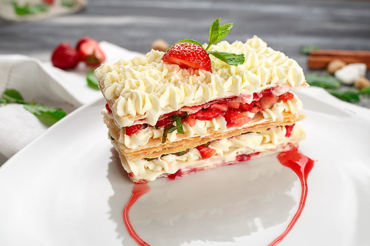Essen, Erdbeeren, Kuchen, Dessert, HD-Hintergrundbild
