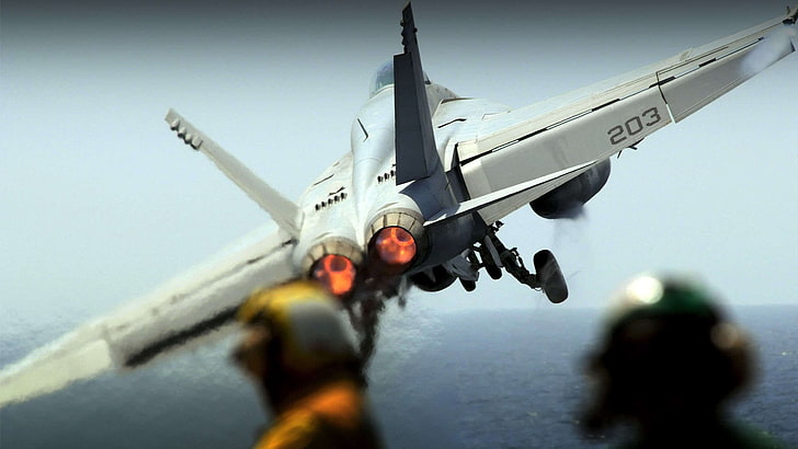 белый 203 реактивный, военный, самолет, военный самолет, самолет, ВМС США, реактивный истребитель, McDonnell Douglas F / A-18 Hornet, военно-морской флот, HD обои