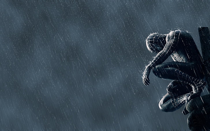 Человек-паук, человек-паук 3 wallpaer, голливудские фильмы, человек-паук, черный, дождь, HD обои
