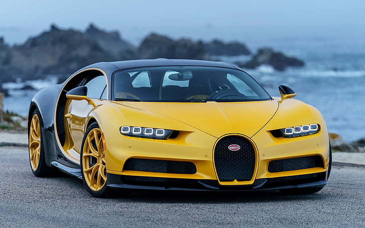 kuning dan hitam Bugatti Veyron Super Sport, Bugatti Chiron, 2018, 4K, Wallpaper HD