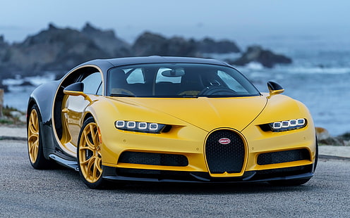 gelb und schwarz Bugatti Veyron Super Sport, Bugatti Chiron, 2018, 4K, HD-Hintergrundbild HD wallpaper