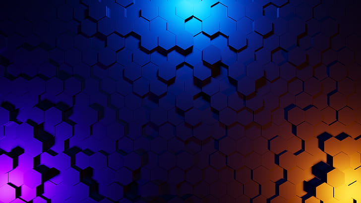 hexagonal, Explosión de color, 3D abstracto, 1440P, Fondo de pantalla HD