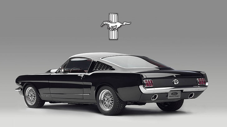 cupê Ford Mustang preto, Ford Mustang, muscle cars, HD papel de parede