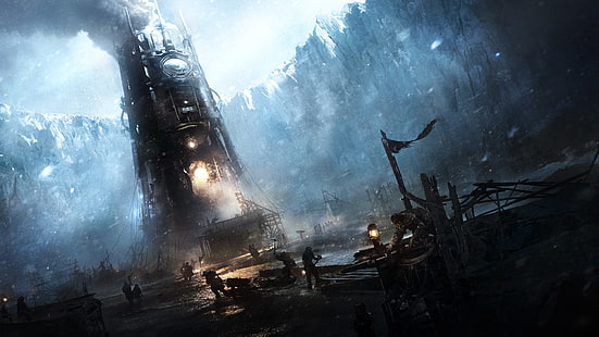 Frostpunk, Schnee, Dunkelheit, Menschen, Spielekunst, Videospiele, HD-Hintergrundbild HD wallpaper