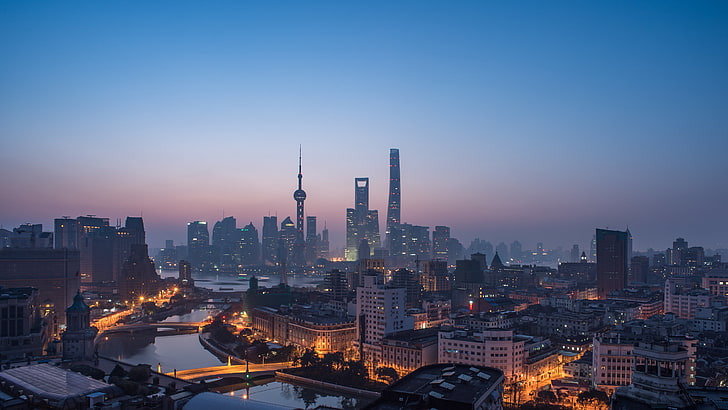 Шанхай, городской пейзаж, небоскреб, HD обои