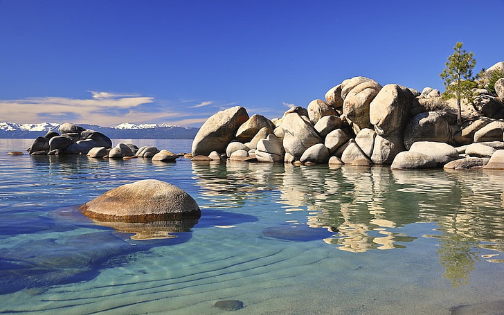 formasi batuan, batu, dasar, air, transparan, dilindungi, pasir, Wallpaper HD