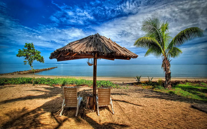 Tempat Surga Untuk Beristirahat Pantai Langit Langit Awan Palms Kursi