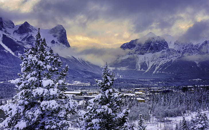 Kanada, Banff National Park, Winter, Schnee, Berge, Tal, Alpenberg, Kanada, Banff, National, Park, Winter, Schnee, Berge, Tal, HD-Hintergrundbild