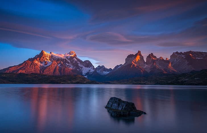 空、山、湖、ペンキ、チリ、南アメリカ、パタゴニア、 HDデスクトップの壁紙