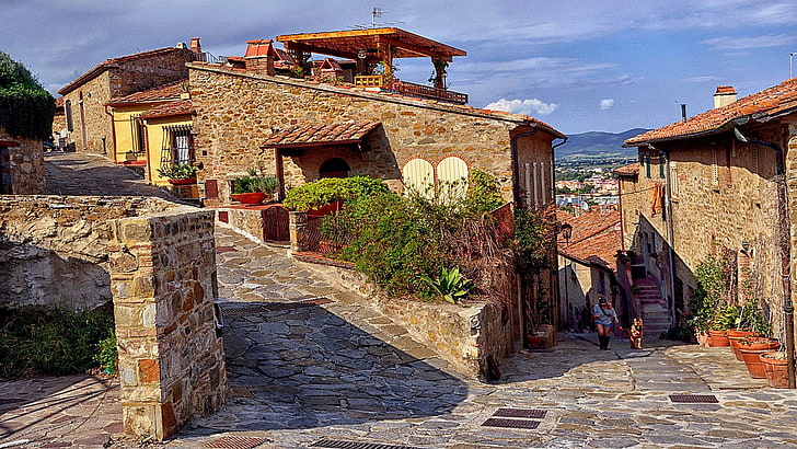 village, historic site, tourism, street, city, house, tuscany, italy, castiglione della pescaia, europe, HD wallpaper
