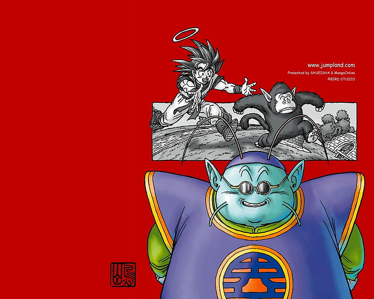 son goku manga monos dragon ball z fondo simple fondo rojo akira toriyama kaio 1280x10 Anime Dragonball HD Art, Manga, Son Goku, Fondo de pantalla HD