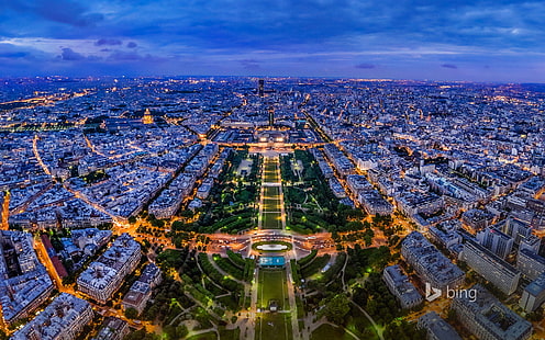 New York Central Park, night, lights, France, Paris, panorama, the view from the Eiffel tower, HD wallpaper HD wallpaper
