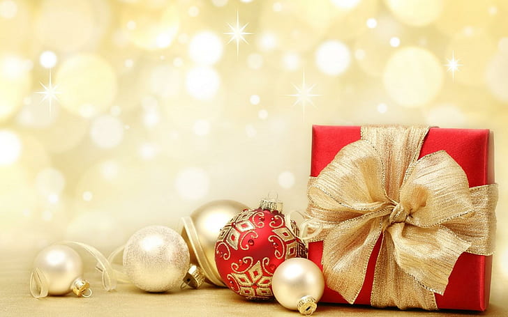 Gift Box Christmas Balls Holiday, gift, christmas, balls, holiday, HD wallpaper
