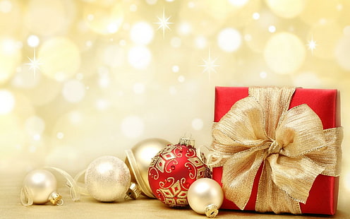Gift Box Christmas Balls Holiday, ของขวัญ, คริสมาสต์, ลูกบอล, วันหยุด, วอลล์เปเปอร์ HD HD wallpaper