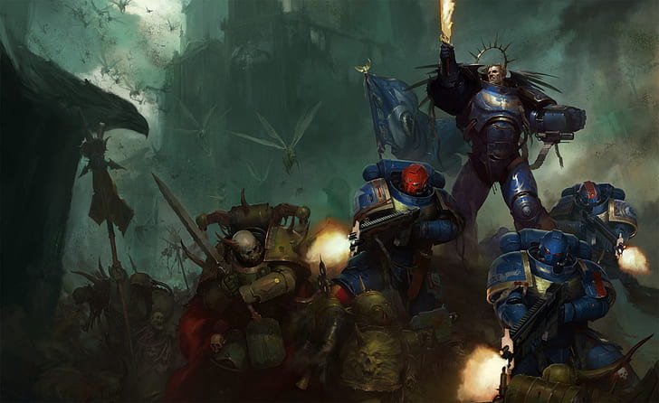 space marine, Ultramarines, Warhammer 40 000, Death Guard, primarch, chaos space marines, Roboute Guilliman, HD wallpaper