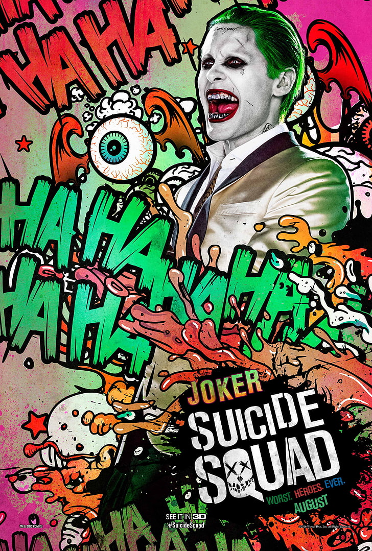 Joker Suicide Squad plakat, Joker, pop-art, Suicide Squad, plakat filmowy, Jared Leto, Tapety HD, tapety na telefon