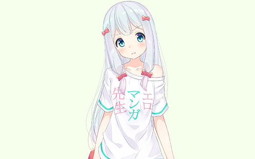 Anime, Anime Girls, weiße Haut, weißes Haar, Loli, Eromanga-sensei, Izumi Sagiri, blaue Augen, einfacher Hintergrund, weißer Hintergrund, Fankunst, HD-Hintergrundbild HD wallpaper