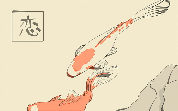 ilustracja biało-różowej ryby ”, minimalizm, koi, grafika, Tapety HD