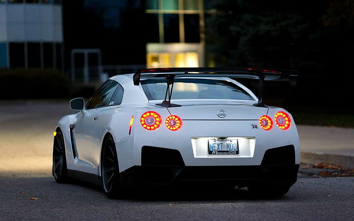 white Nissan coupe, vehicle, Nissan GT-R R35, car, HD wallpaper
