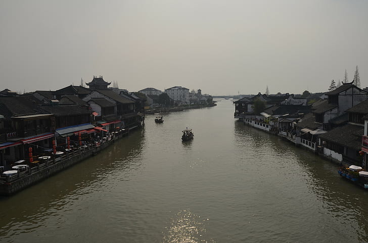 China Town, flod, stad, stadsbild, stad, Shanghai, HD tapet