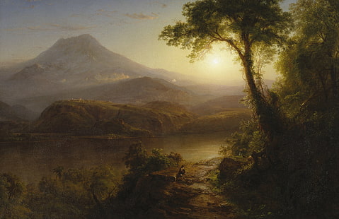 góry, przyroda, drzewo, obraz, kościół Frederic Edwin, krajobraz w tropikach, Tapety HD HD wallpaper