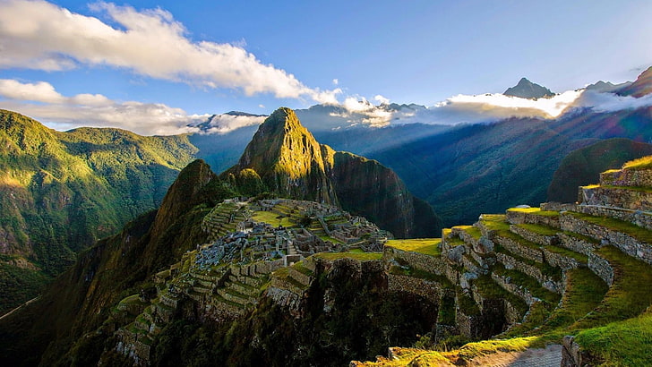 планинска природа, скала, откос, Южна Америка, хълм станция, древен град, Урубамба, небе, планина, Перу, Мачу Пикчу, планина, Куско, природа, древен, история, древна история, цитадела, инка, цитадела на инките, HD тапет