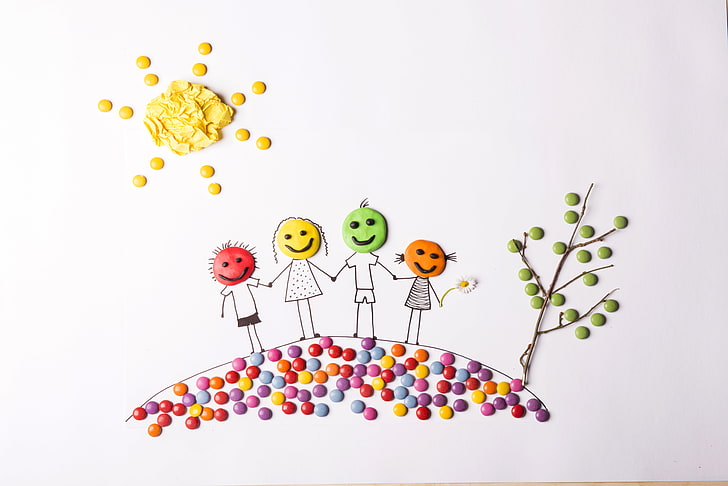 multicolored family candy illustration, house, figure, Family, composition, HD wallpaper