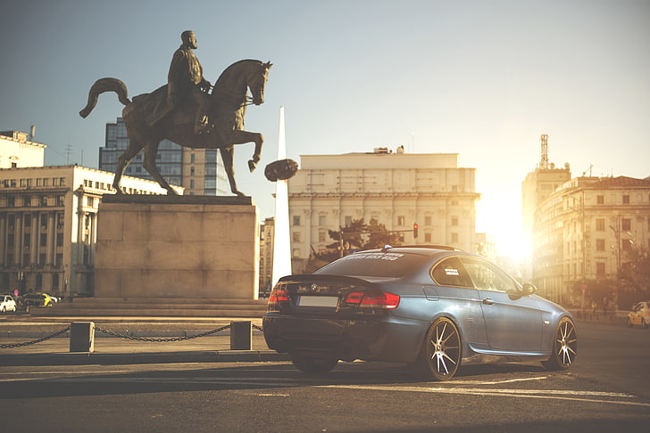 the sun, rays, Area, BMW, Tuning, Blue, Drives, E92, Back, Deep Concave, HD wallpaper