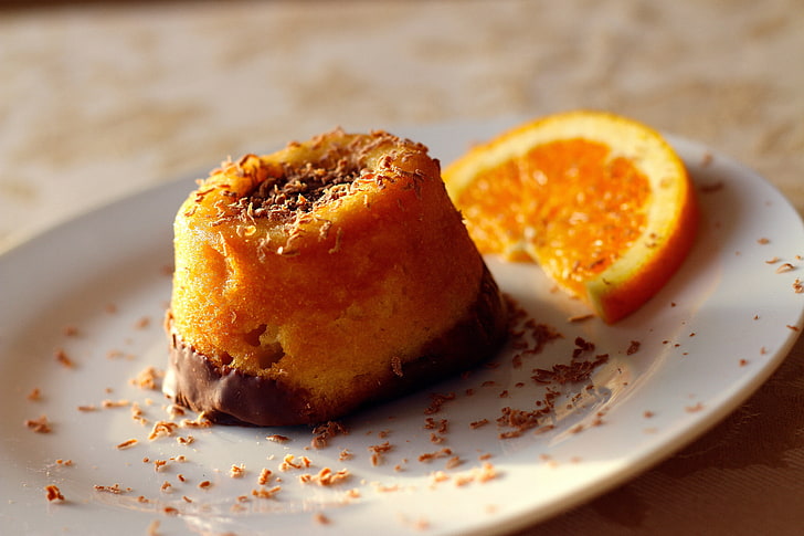orange muffin, efterrätt, apelsin, bakverk, söt, HD tapet