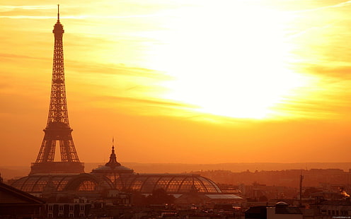 Eyfel Kulesi ve Paris güneş altında, Eyfel Kulesi paris Fransa, Eyfel Kulesi, Paris, dünya, Fransa, güneş, HD masaüstü duvar kağıdı HD wallpaper