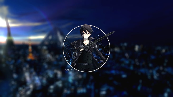Kirito von Sword Art Online, Anime, Schwert Art Online, Kirigaya Kazuto, Stadt, Schwert, Anime Boys, HD-Hintergrundbild