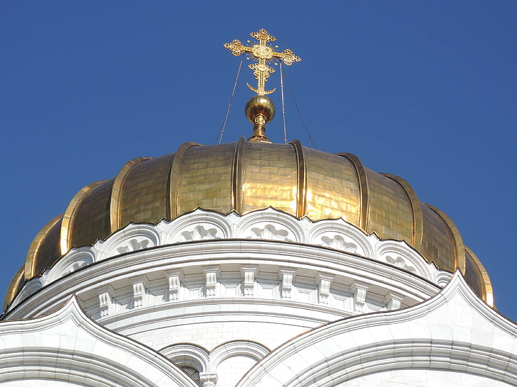 كاتدرائية أرثوذكسية ، معبد مسيحي ، صليب ، صليب ذهبي ، أرثوذكسي ، قبة، خلفية HD