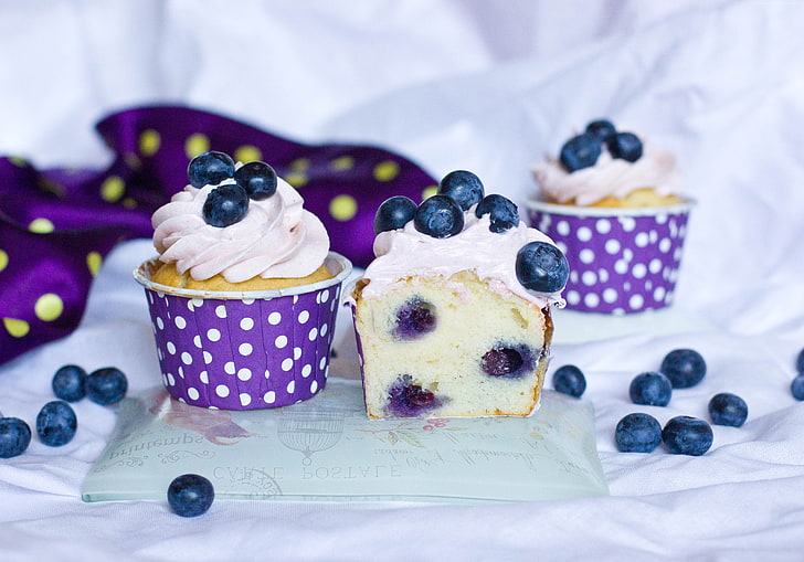 Cupcake, blueberry, kue peri, Wallpaper HD