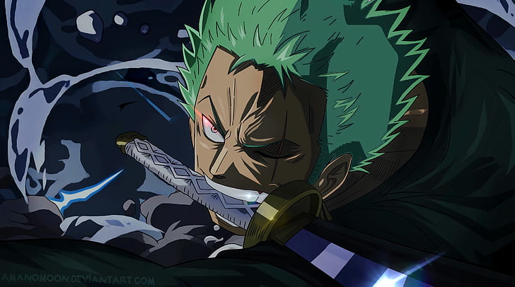Anime, One Piece, Boy, grönt hår, ärr, svärd, Zoro Roronoa, HD tapet