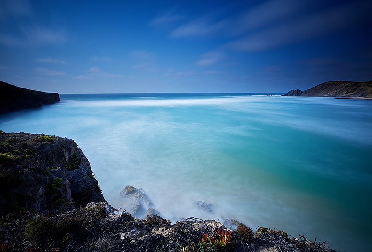 landscape, the ocean, rocks, Portugal, Atlantic Ocean, Algarve, HD wallpaper