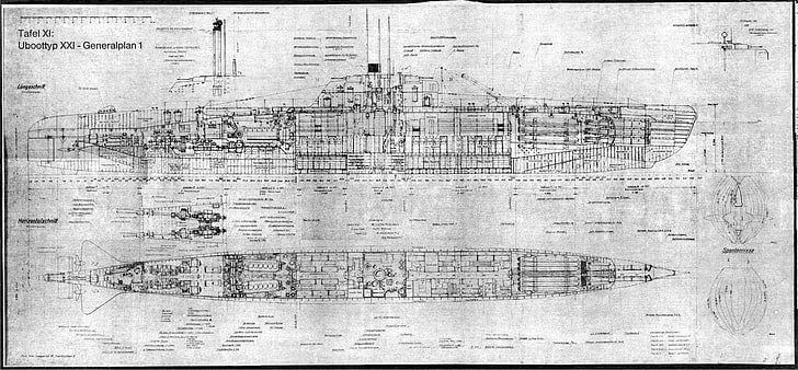 graues Papier, U-Boot, Blaupausen, U-Boot, Fahrzeug, Typ XXI, HD-Hintergrundbild