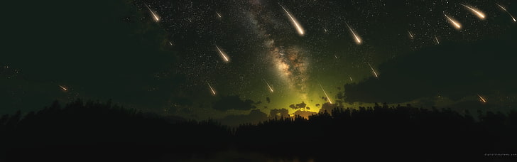 pioggia di meteoriti, meteore, buio, notte, Sfondo HD