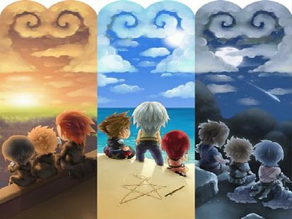 Lookin 'Up To The Dream Drop Entfernung, Anime Chibi Illustration, Riku, Videospiele, Sora, Roxas, Xion, Königreich Herzen, Kairi, Spiele, HD-Hintergrundbild HD wallpaper