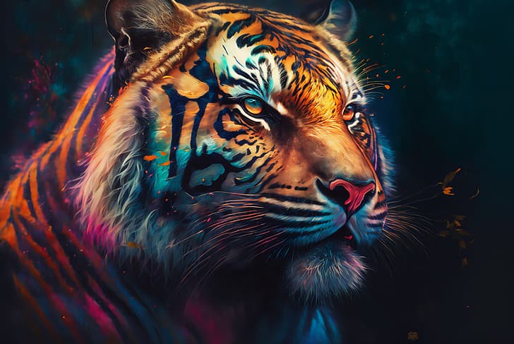 AI art, colorful, tiger, painting, portrait, HD wallpaper
