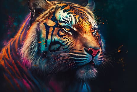 AI изкуство, цветно, тигър, картина, портрет, HD тапет HD wallpaper